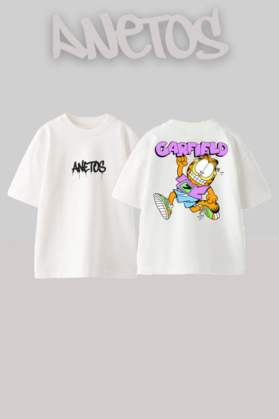 Anetos Μπλουζάκι Garfield Design Back με τύπωμα Cotton White oversized
