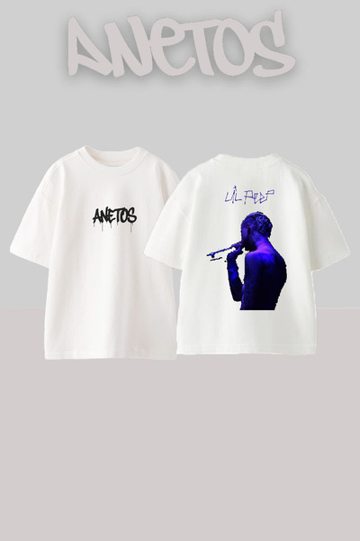 Anetos Lil Peep Design Back cu imprimeu Bumbac Alb supradimensionat tricou