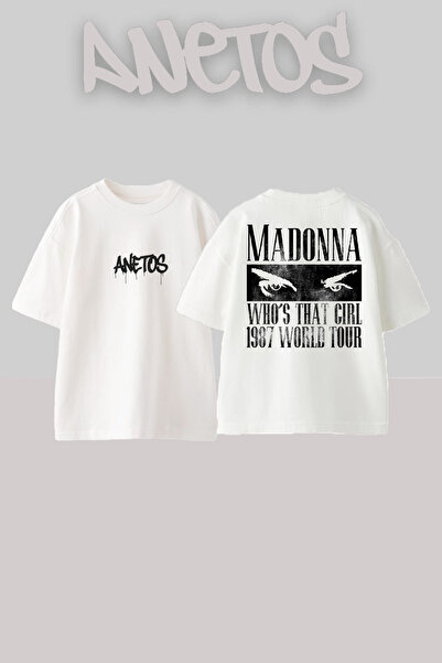 Anetos Μπλουζάκι Madonna 9 Design Back με τύπωμα Cotton White oversized