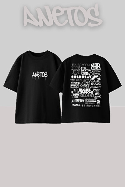 Anetos Coldplay 3 Design Back cu imprimeu Bumbac Negru supradimensionat tricou