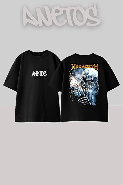 Anetos Megadeth 4 Design Back cu imprimeu Bumbac Negru supradimensionat tricou