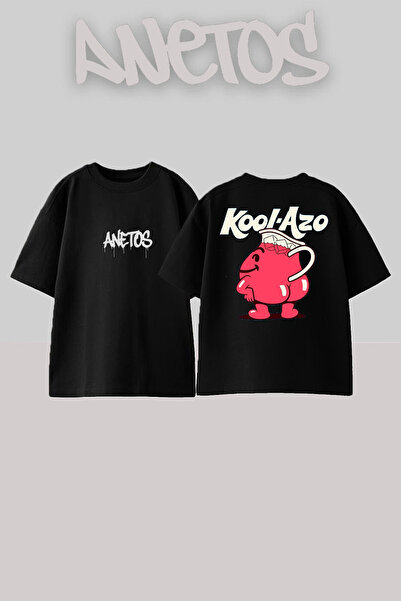 Anetos Kool Azo Design Spate cu imprimeu Bumbac Negru supradimensionat tricou