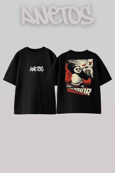 Anetos Rucsac Panda 2 Design cu imprimeu Bumbac Negru supradimensionat tricou