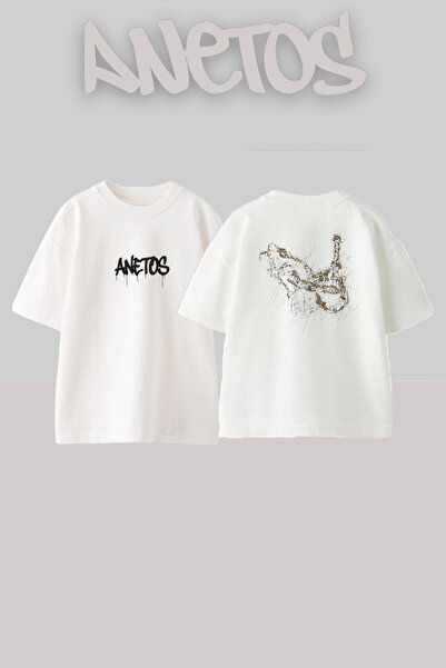 Anetos Китарист дизайн гръб печат памук бял прекалено голям тениска