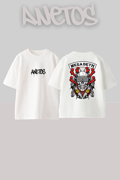 Anetos Megadeth 2 Design Back cu imprimeu Bumbac Alb supradimensionat tricou