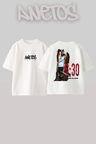 Anetos Russ Millions Design Back Printed Cotton White Oversize T-Shirt