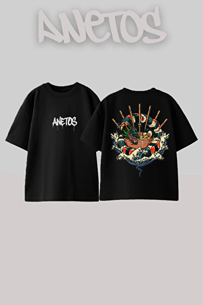 Anetos Dragon Suhsı Design Rucsac cu imprimeu Bumbac Negru supradimensionat t...