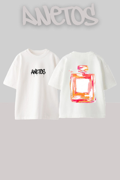 Anetos Parfum Design Spate cu imprimeu Bumbac Alb supradimensionat tricou