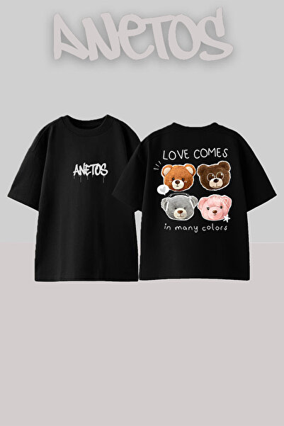 Anetos Μπλούζα Love Comes Σχεδίαση με τύπωμα στην πλάτη από βαμβάκι Μαύρη ove...