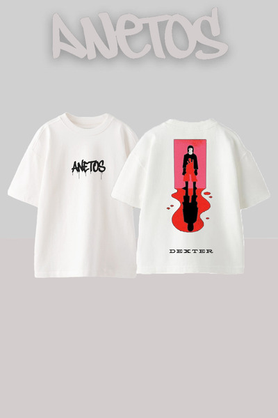Anetos Tricou oversize alb din bumbac cu imprimeu pe spate Dexter 1 Design