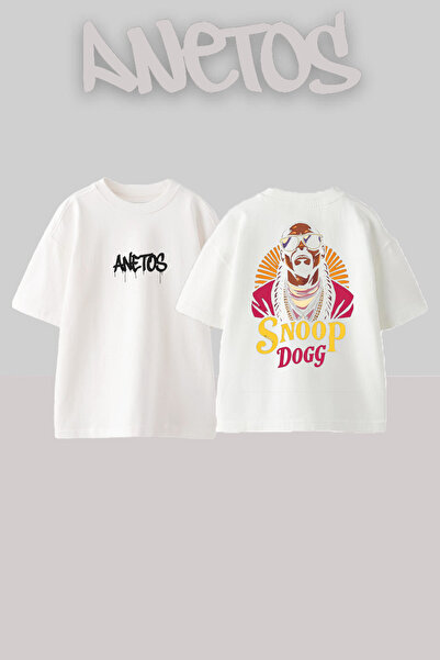 Anetos Snoop Dog 1 Design Back cu imprimeu Bumbac Alb supradimensionat tricou