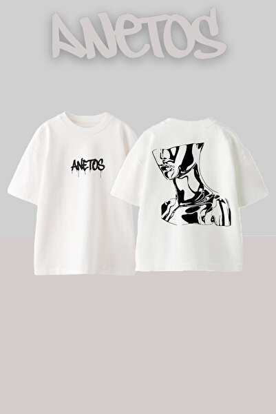 Anetos Μπλουζάκι Silver Human Design Sırt B με τύπωμα Cotton White O oversized