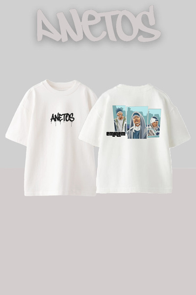 Anetos Gta Eminem Design Rucsac cu imprimeu Bumbac Alb supradimensionat tricou