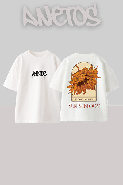 Anetos Μπλουζάκι Aycicegı Design Back με τύπωμα Cotton White oversized