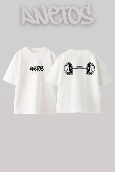 Anetos Halter Design Spate cu imprimeu Bumbac Alb supradimensionat tricou