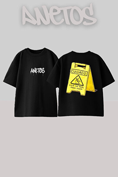 Anetos Μπλουζάκι Kayarsın Design Back με τύπωμα Cotton Black oversized