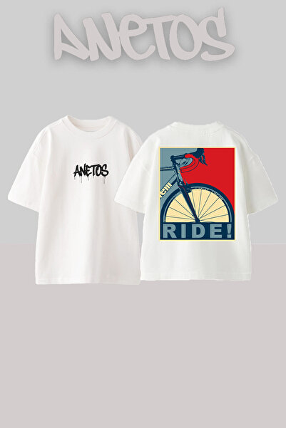 Anetos Μπλουζάκι Ride Design Back με τύπωμα Cotton White oversized