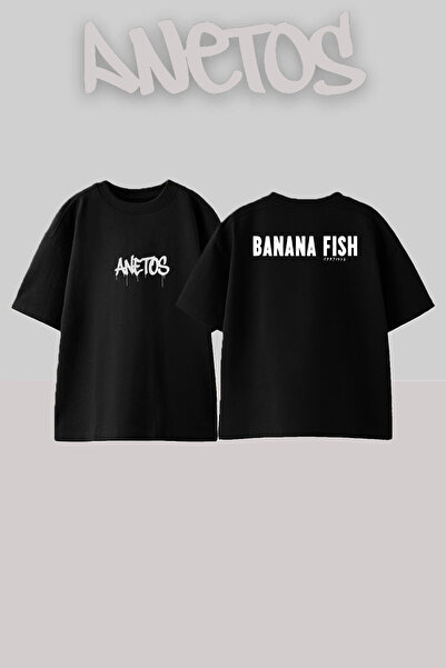 Anetos Banana Fish 12 Design Spate cu imprimeu Bumbac Negru supradimensionat ...