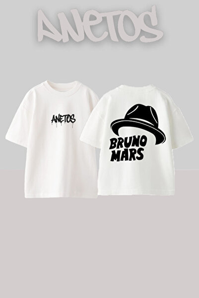 Anetos Bruno Mars 2 Design Rucsac cu imprimeu Bumbac Alb supradimensionat tricou