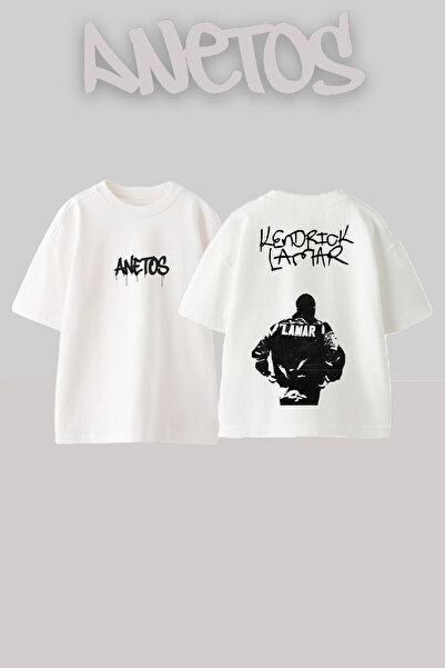 Anetos تي شيرت كيندريك لامار 10 بتصميم مطبوع على الظهر من القطن الأبيض كبير ا...