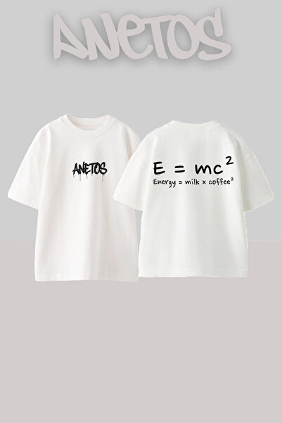 Anetos E=mc Design Spate cu imprimeu Bumbac Alb supradimensionat tricou