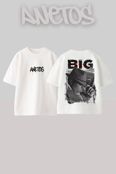 Anetos Big Design Sırt cu imprimeu Bumbac Alb supradimensionat tricou