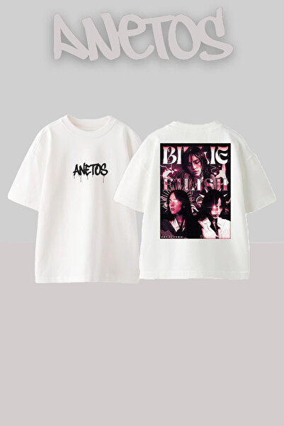 Anetos Billie Eilish 11 Design Back cu imprimeu Bumbac Alb supradimensionat t...