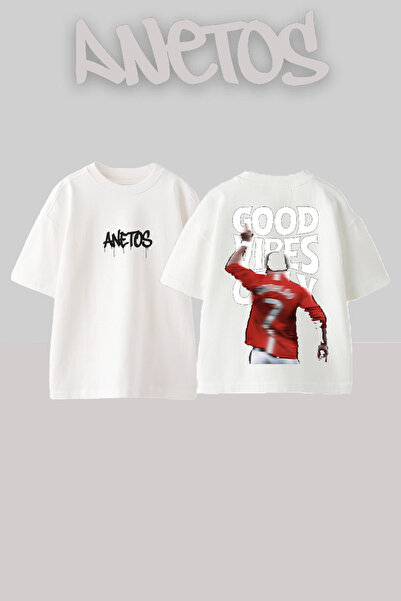 Anetos Μπλουζάκι Good Vibes Design Back με τύπωμα Cotton White oversized