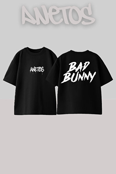 Anetos Μπλούζα Bad Bunny 17 Σχέδιο με τύπωμα στην πλάτη σε μαύρο βαμβακερό ov...