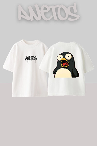 Anetos Sasırmıs Penguen Design Rucsac cu imprimeu Bumbac Alb supradimensionat...