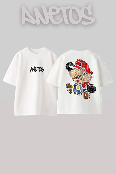 Anetos Μπλουζάκι Mario 1 Design Back με τύπωμα Cotton White oversized