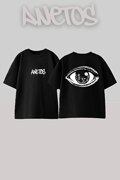 Anetos Black Eye Design Spate cu imprimeu Bumbac Negru supradimensionat tricou