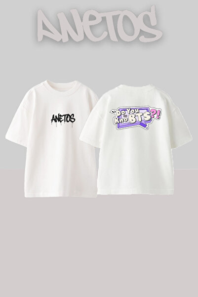 Anetos Bts 4 Design Back cu imprimeu Bumbac Alb supradimensionat tricou