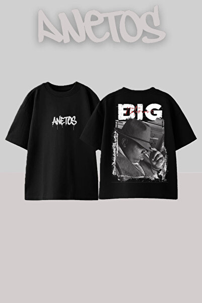 Anetos Μπλούζα Big Design με τύπωμα πίσω, βαμβακερή, μαύρη, oversized