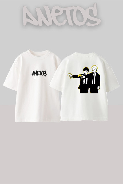 Anetos Μπλουζάκι Banana Fish 5 Design Back με τύπωμα Cotton White oversized