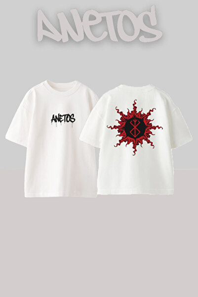 Anetos Μπλουζάκι Berserk 18 Design Back με τύπωμα Cotton White oversized