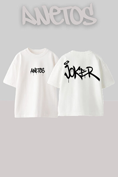 Anetos Joker Design Spate cu imprimeu Bumbac Alb supradimensionat tricou