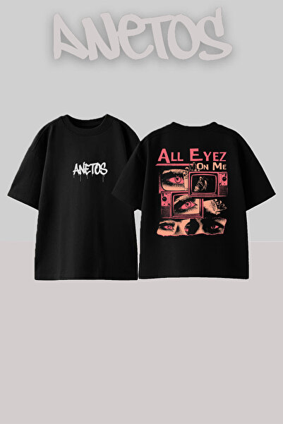 Anetos Μπλουζάκι All Eyez On Me Design Back με τύπωμα Βαμβακερό μαύρο oversized