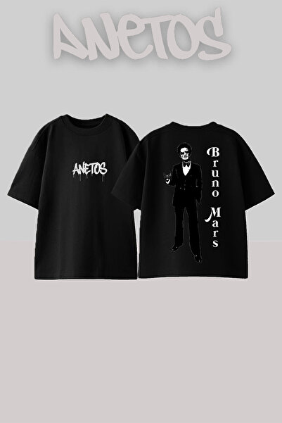 Anetos Bruno Mars 15 Design Spate cu imprimeu Bumbac Negru supradimensionat t...