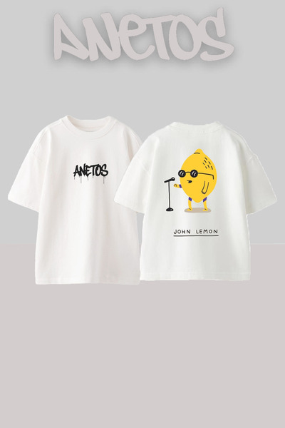 Anetos Μπλουζάκι John Lemon Design Back με τύπωμα Cotton White oversized