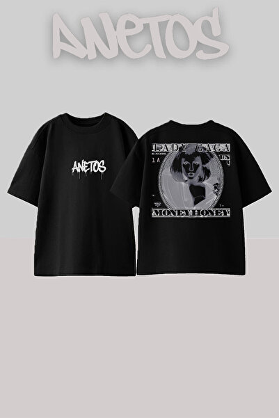 Anetos تي شيرت ليدي غاغا 11 بتصميم مطبوع على الظهر من القطن باللون الأسود مقا...