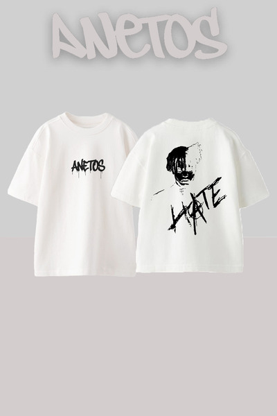 Anetos Hate Design Spate cu imprimeu Bumbac Alb supradimensionat tricou