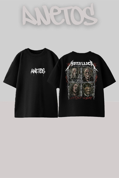 Anetos تي شيرت ميتاليكا 5 بتصميم مطبوع على الظهر من القطن باللون الأسود مقاس ...