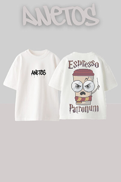 Anetos Μπλουζάκι Espresso Design Back με τύπωμα Cotton White oversized