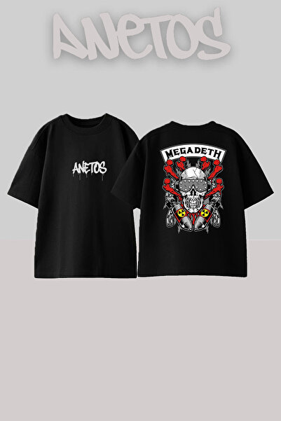 Anetos Megadeth 2 Design Back cu imprimeu Bumbac Negru supradimensionat tricou