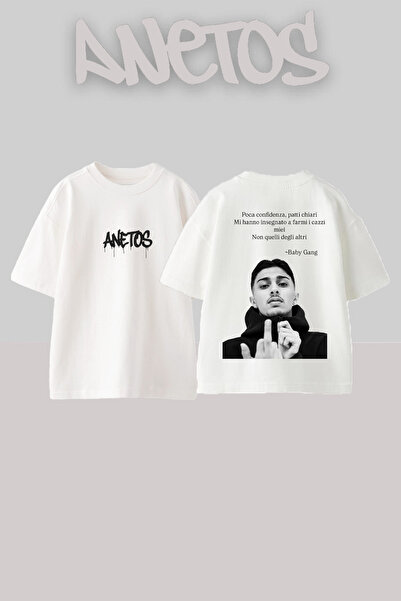 Anetos Μπλουζάκι Baby Gang Design Back με τύπωμα Cotton White oversized