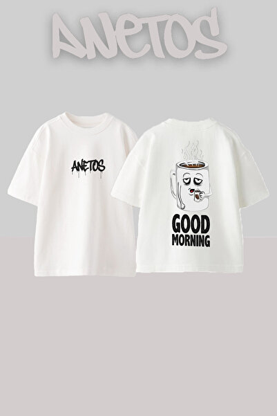 Anetos Μπλούζα Good Morning Σαφής Τύπωμα από Βαμβάκι Λευκή Oversized