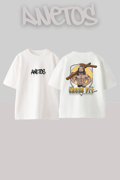 Anetos Crossfit 2 Design Spate cu imprimeu Bumbac Alb supradimensionat tricou