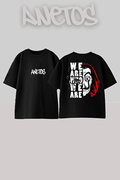 Anetos La Casa De Papel Design Rucsac cu imprimeu Bumbac Negru supradimension...