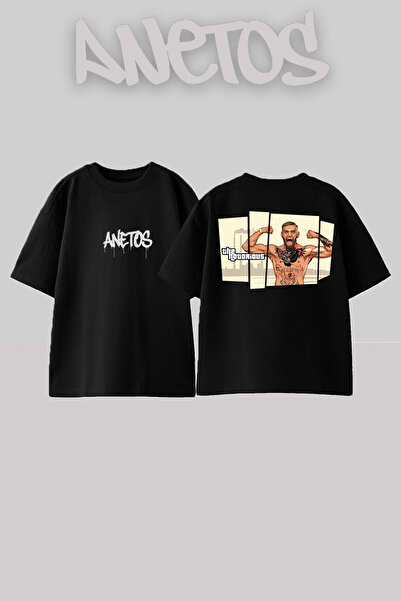 Anetos Mac Cannor Gta Design Back Printed Cotton Black Oversize T-Shirt